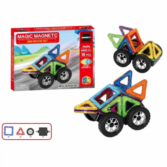 Joc constructii magnetice masinute 18 piese Piccolino 194922, Multicolor [2]