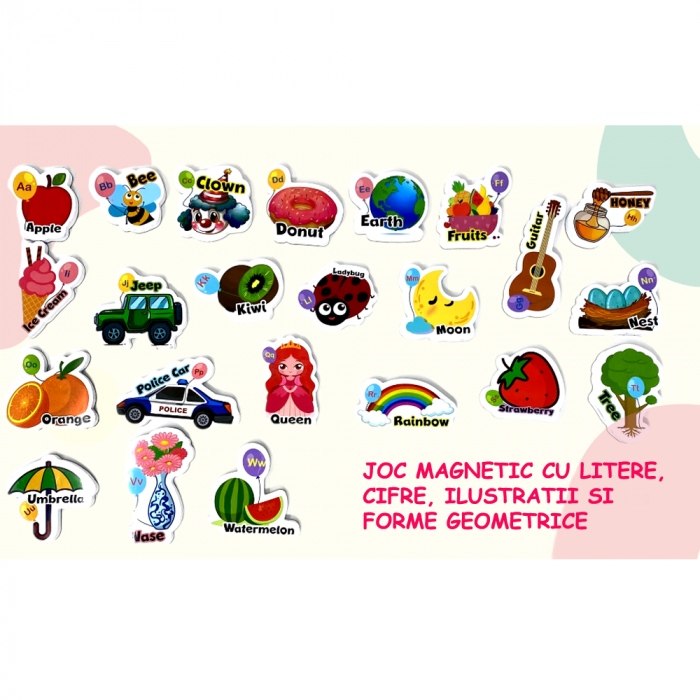 Joc magnetic STEM 210 piese cu litere, cifre, ilustratii si forme geometrice, 1 plansa magnetica fata-verso si 2 saculeti de depozitare, +3ani, WW3037 [4]
