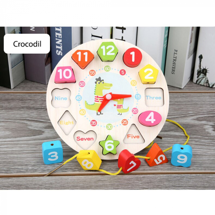 Jucarie 3 in 1 Ceas, Puzzle si Joc de snuruit din lemn, WD 7024-A [1]