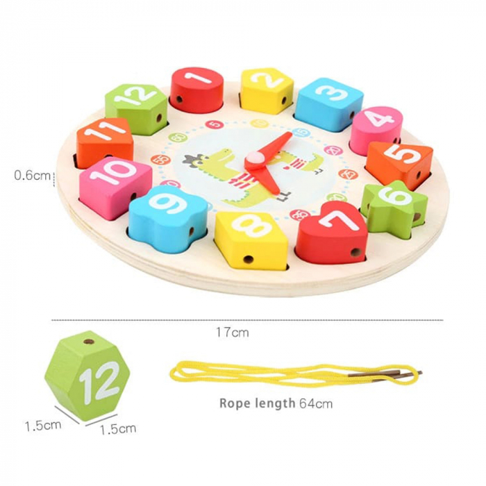 Jucarie 3 in 1 Ceas, Puzzle si Joc de snuruit din lemn, WD 7024-A [4]
