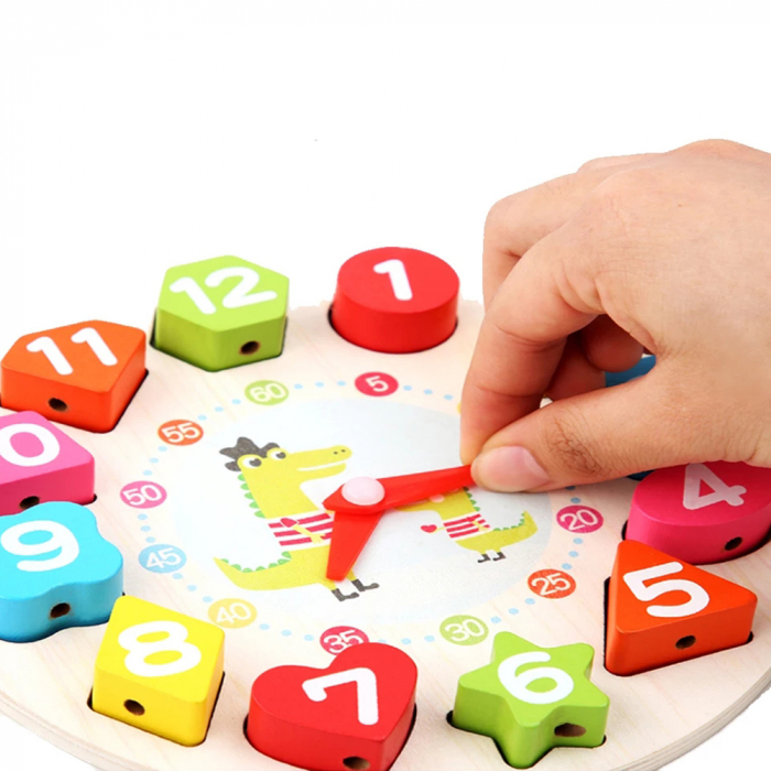 Jucarie 3 in 1 Ceas, Puzzle si Joc de snuruit din lemn, WD 7024-A [5]