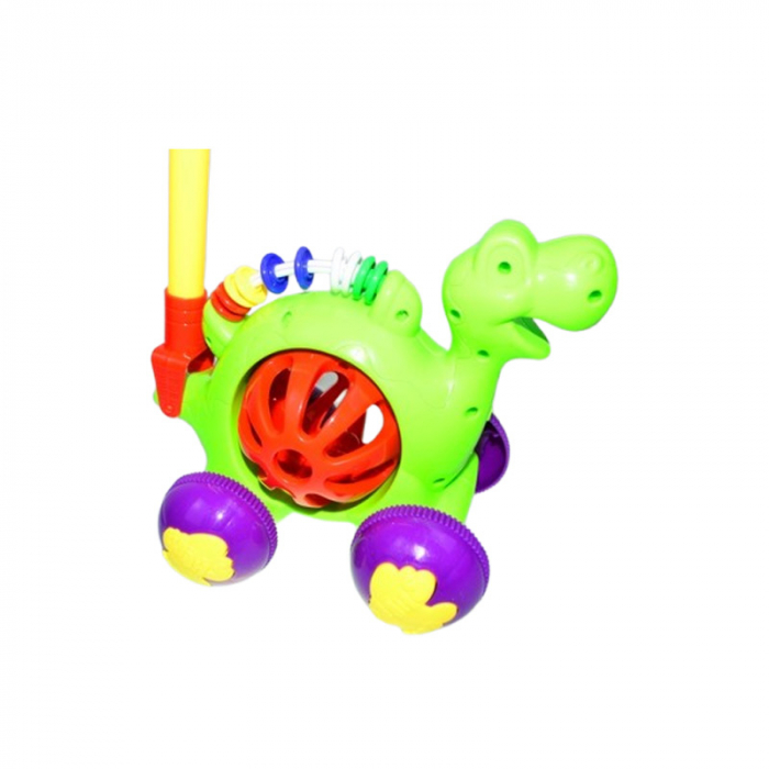 Jucarie de impins pentru copii, dinozaur, Mini Junior PL1519, Verde [2]