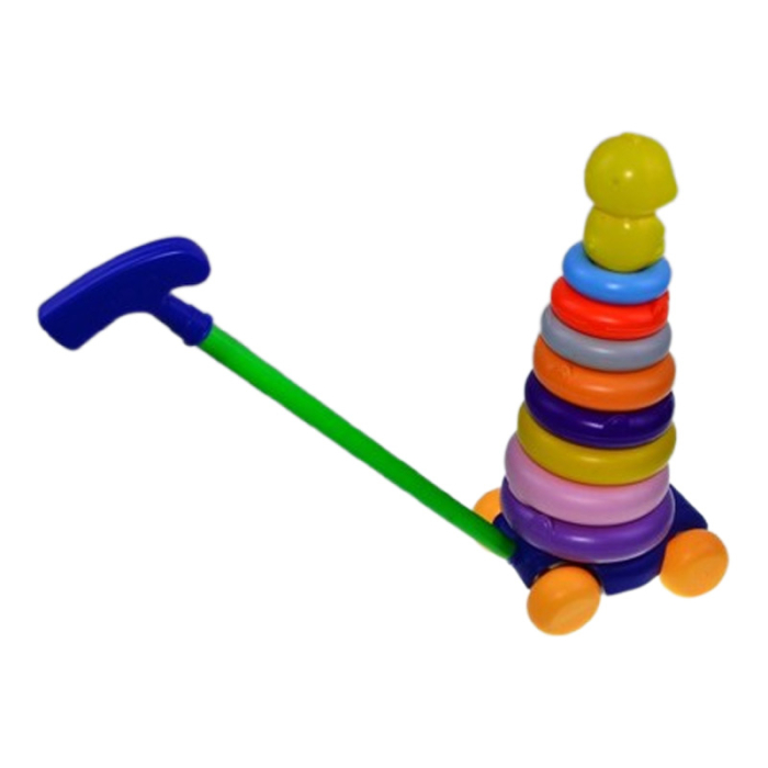 Jucarie educativa, 2 in 1, ratusca de impins si cu 8 cercuri de stivuit, 35 x 17 cm, Mini Junior RI2011M, Multicolor [2]