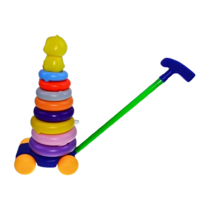 Jucarie educativa, 2 in 1, ratusca de impins si cu 8 cercuri de stivuit, 35 x 17 cm, Mini Junior RI2011M, Multicolor [1]