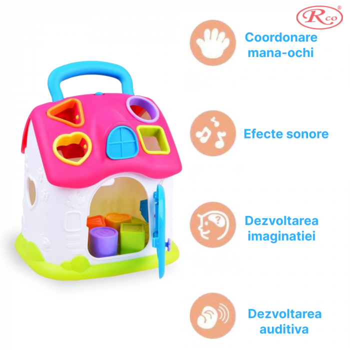 Jucarie Educativa, Casuta cu sortator de forme si culori RCO, 19.5x17.5x15 cm, +18 luni, WW7020-A [4]
