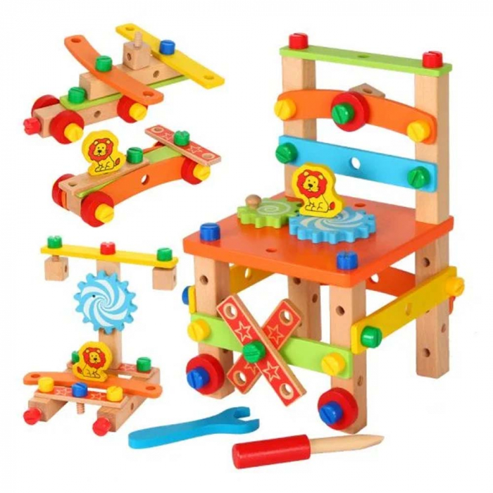 Jucarie educativa pentru asamblat cu suruburi din lemn - scaun, avion, masinute - diferite modele, WD 9578 [1]