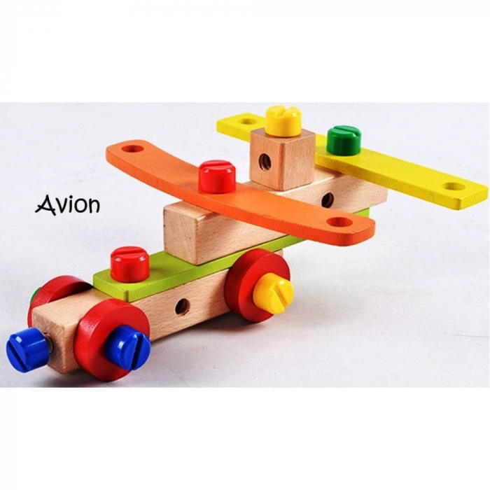 Jucarie educativa pentru asamblat cu suruburi din lemn - scaun, avion, masinute - diferite modele, WD 9578 [5]