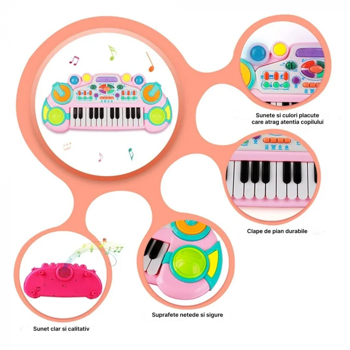 Jucarie interactiva mini pianina cu 24 de taste, luminite multicolore si functie de inregistrare, 35 x 15 cm,+3ani, MZ1010 [5]