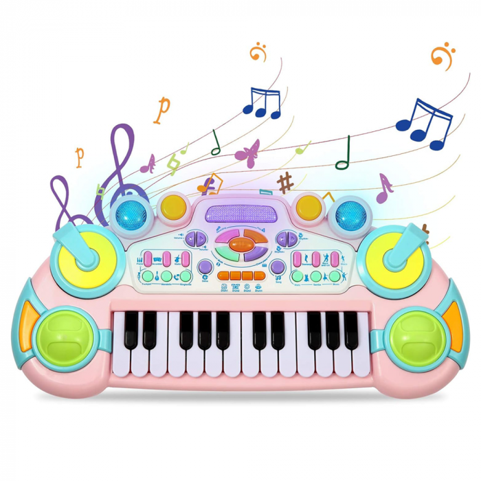 Jucarie interactiva mini pianina cu 24 de taste, luminite multicolore si functie de inregistrare, 35 x 15 cm,+3ani, MZ1010 [1]