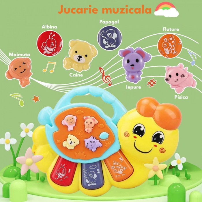 Jucarie interactiva muzicala cu functii si lumini, mini orga Omida RCO, 15 x 11 cm, +12 luni, WW7009-A [3]
