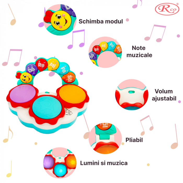 Jucarie Interactiva Muzicala cu functii si lumini, mini toba Omiduta RCO, 26x24x6 cm, +12 luni, WW7015 [5]
