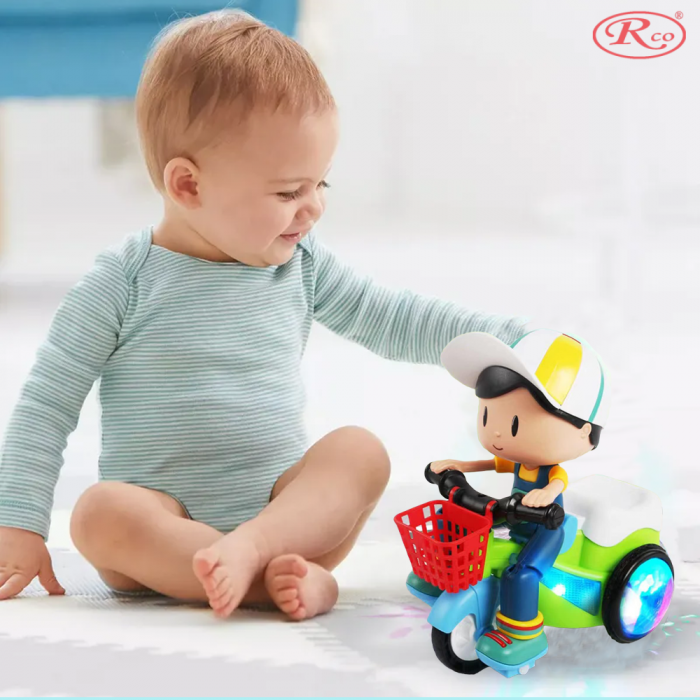 Jucarie Interactiva muzicala, cu lumini multicolore, si rotire 360° , Baietel cu Tricicleta, 20.5x17 cm, 3+ ani, WP4025 [6]