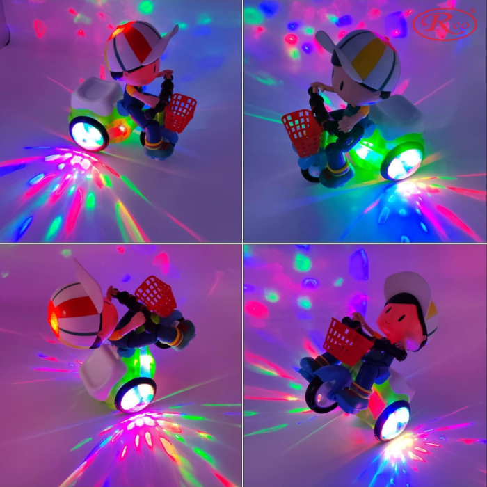 Jucarie Interactiva muzicala, cu lumini multicolore, si rotire 360° , Baietel cu Tricicleta, 20.5x17 cm, 3+ ani, WP4025 [4]