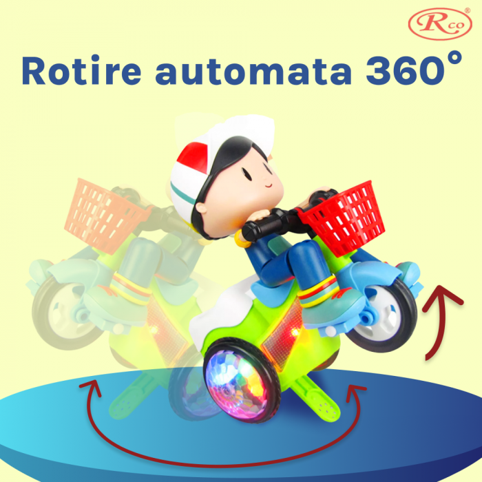 Jucarie Interactiva muzicala, cu lumini multicolore, si rotire 360° , Baietel cu Tricicleta, 20.5x17 cm, 3+ ani, WP4025 [3]