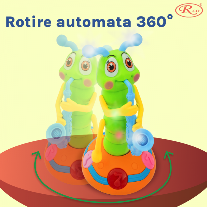 Jucarie Interactiva muzicala, cu lumini multicolore si rotire 360° , Omida Cantareata, 25x14 cm, 3+ ani, WP4022 [5]