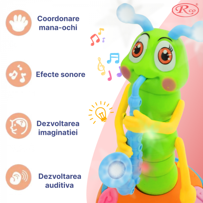 Jucarie Interactiva muzicala, cu lumini multicolore si rotire 360° , Omida Cantareata, 25x14 cm, 3+ ani, WP4022 [2]