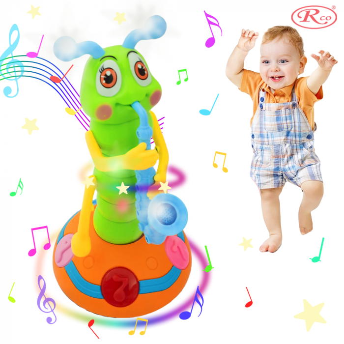 Jucarie Interactiva muzicala, cu lumini multicolore si rotire 360° , Omida Cantareata, 25x14 cm, 3+ ani, WP4022 [4]