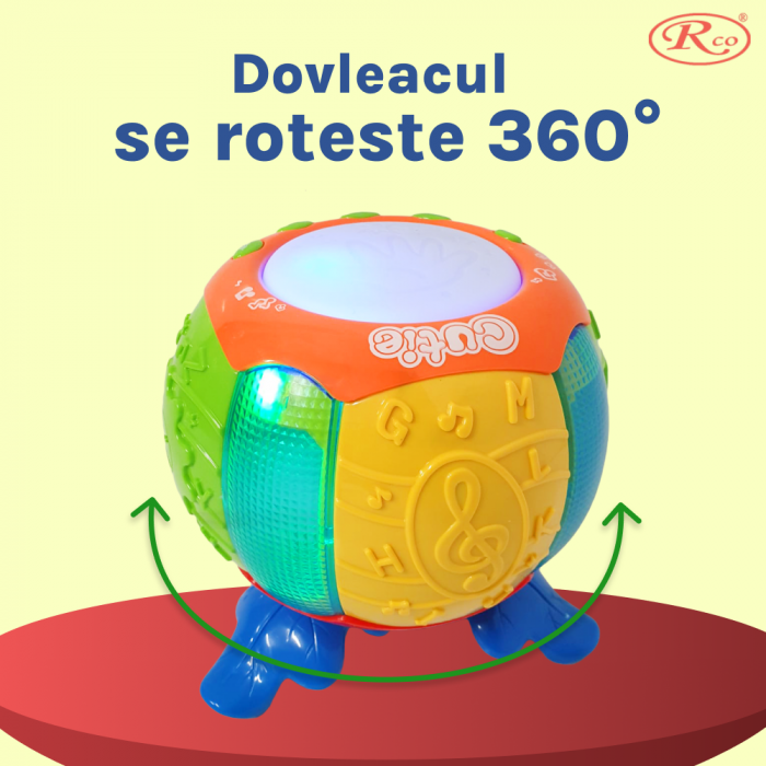 Jucarie Interactiva muzicala, cu lumini multicolore si rotire 360°, Toba sub forma de Dovleac, 18x18 cm, +18 luni, WW6502 [4]