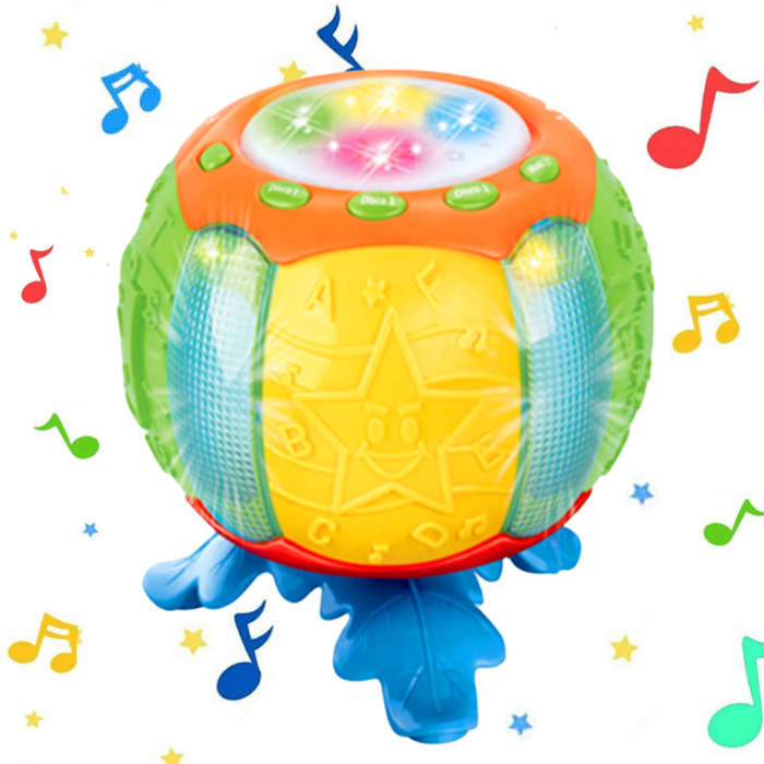 Jucarie Interactiva muzicala, cu lumini multicolore si rotire 360°, Toba sub forma de Dovleac, 18x18 cm, +18 luni, WW6502 [1]