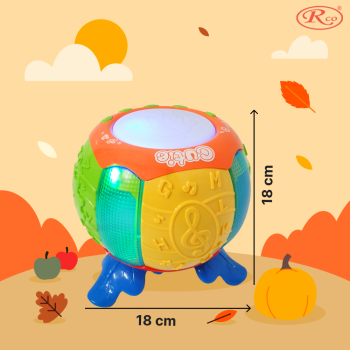 Jucarie Interactiva muzicala, cu lumini multicolore si rotire 360°, Toba sub forma de Dovleac, 18x18 cm, +18 luni, WW6502 [5]