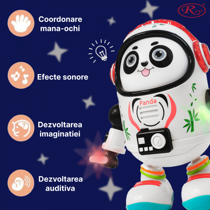 Jucarie Interactiva muzicala, cu lumini multicolore, Ursulet Panda Cosmonaut, 19x15 cm, 3+ ani, WP4030 [4]
