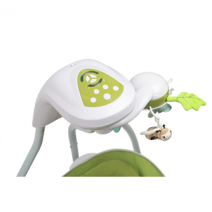 Leagan electric reglabil, cu muzica, pentru bebelusi, Caretero Bugies Forest 320605, Verde [4]