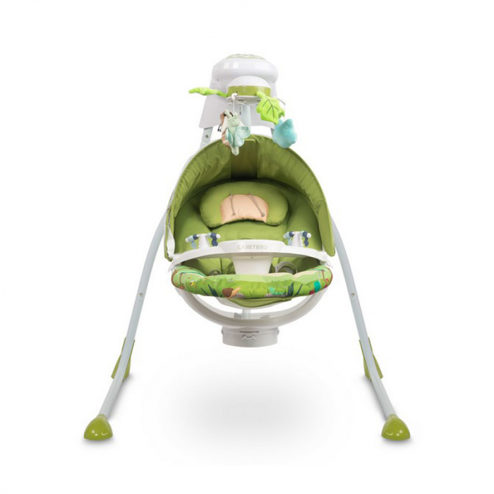 Leagan electric reglabil, cu muzica, pentru bebelusi, Caretero Bugies Forest 320605, Verde [3]