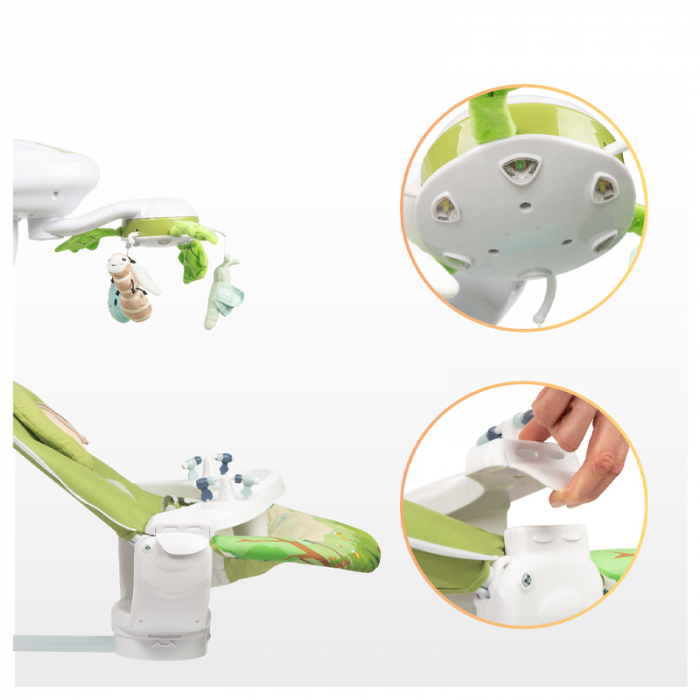 Leagan electric reglabil, cu muzica, pentru bebelusi, Caretero Bugies Forest 320605, Verde [9]