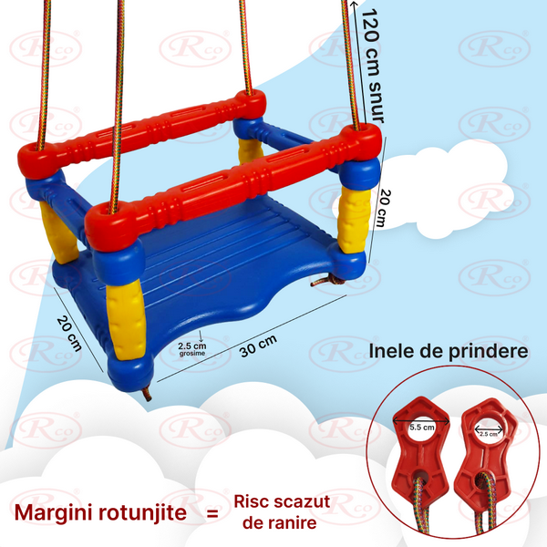 Leagan pentru copii cu platforma din plastic si bare de protectie, Mini Junior, HT1040B, Albastru [2]