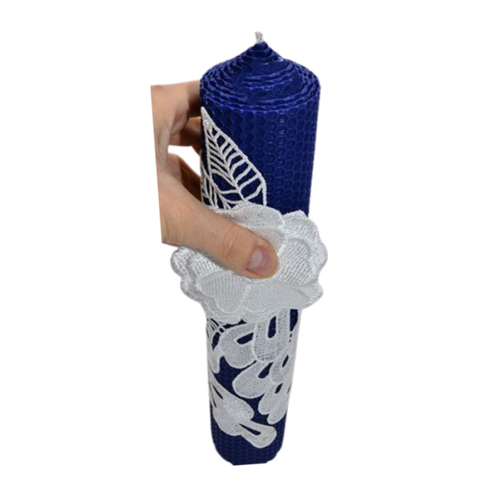 Lumanare din ceara, tip fagure, cu dantela, pentru botez 30 x 5,5 cm, Mini Junior L2011B2, Bleumarin [3]