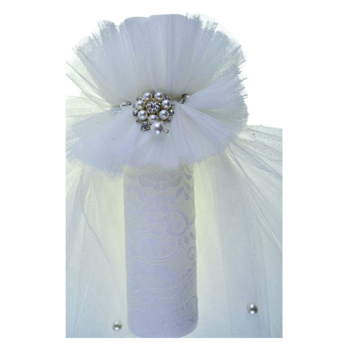 Lumanare din parafina, cu tulle si dantela, pentru botez, 35 x 5,5 cm, Mini Junior L1811A, Alb [2]