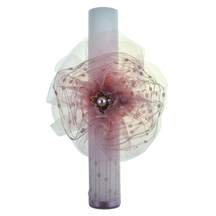 Lumanare din parafina, cu tulle, pentru botez, 35 x 5,5 cm, Mini Junior L1811R, Roz [2]