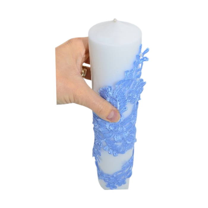 Lumanare din parafina, model clasic, cu dantela, pentru botez 30 x 6 cm, Mini Junior L2011A3, Albastru [3]