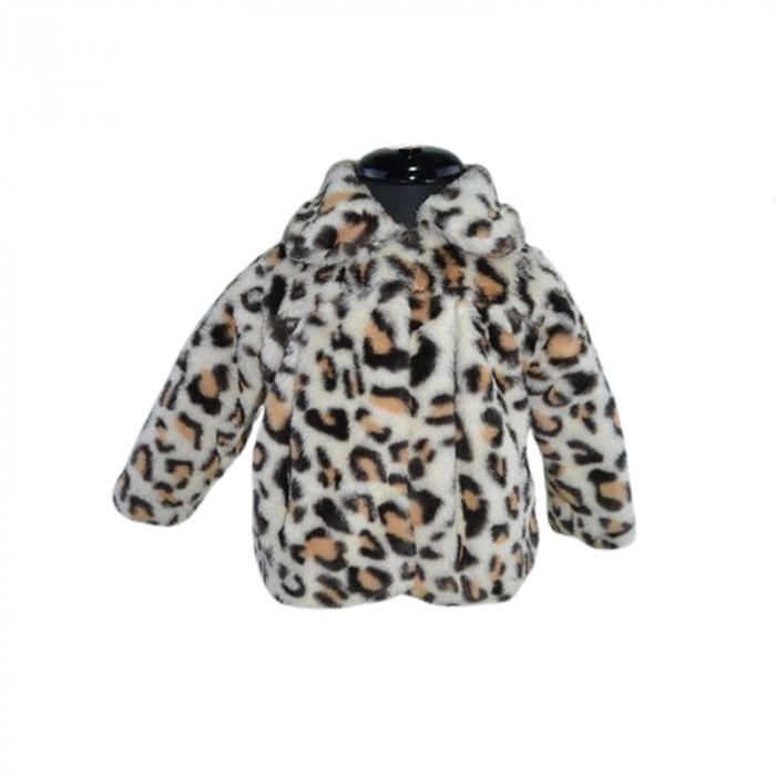 Palton din blana artificiala cu imprimeu animal print pentru fete Mini Junior PLT-MJ5, Maro [3]
