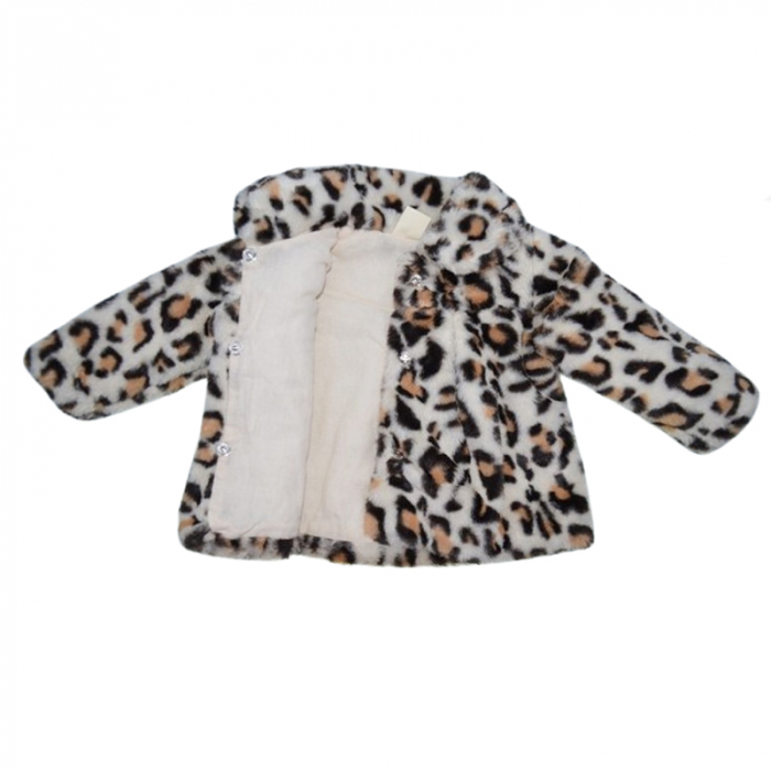 Palton din blana artificiala cu imprimeu animal print pentru fete Mini Junior PLT-MJ5, Maro [4]