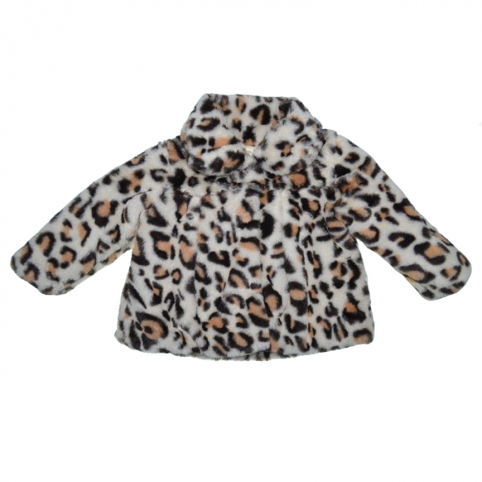 Palton din blana artificiala cu imprimeu animal print pentru fete Mini Junior PLT-MJ5, Maro [1]