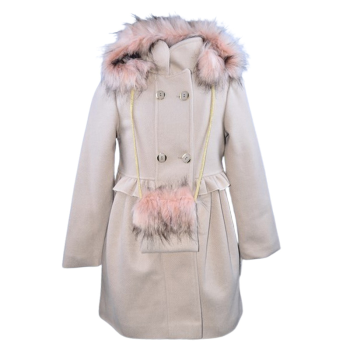 Palton elegant cu gentuta, pentru fete, Mini Junior PLT2810C-134, Crem [1]