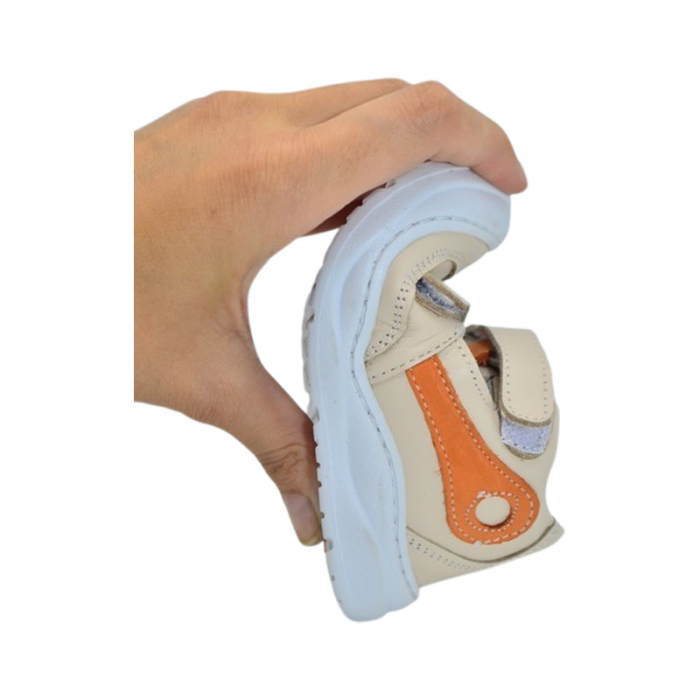 Pantofi ortopedici din piele, cu talpa flexibila, pentru baieti Small Foot, SB18C, Crem [5]