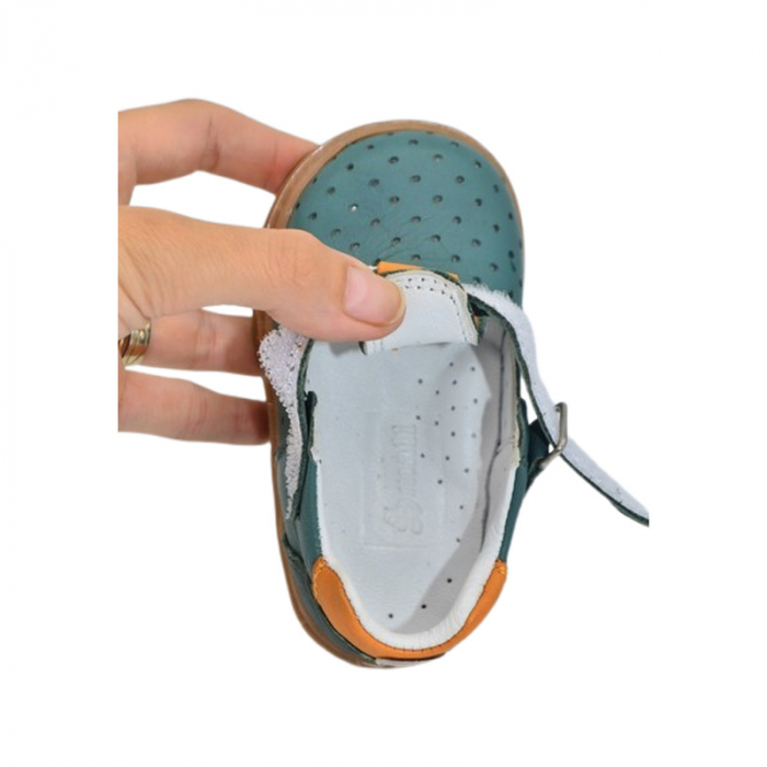 Pantofi ortopedici din piele, cu talpa flexibila, pentru baieti Small Foot, SB1908, Verde [5]