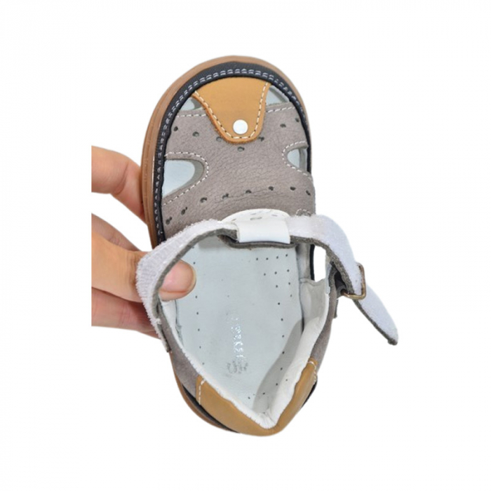 Sandale ortopedice din piele, cu talpa flexibila, pentru baieti Small Foot, SB1908G2, Gri [5]