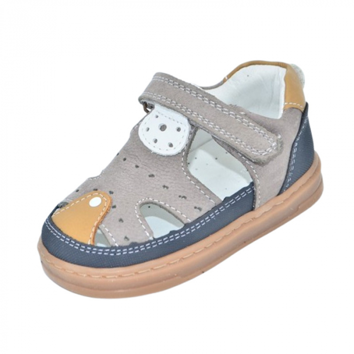 Sandale ortopedice din piele, cu talpa flexibila, pentru baieti Small Foot, SB1908G2, Gri [1]