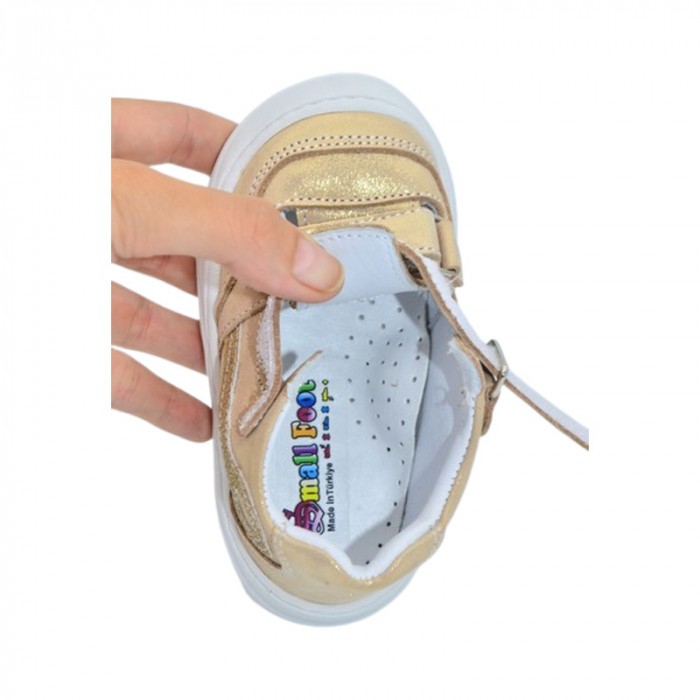 Pantofi ortopedici din piele, cu talpa flexibila, pentru fete Small Foot, SF156A, Auriu [5]