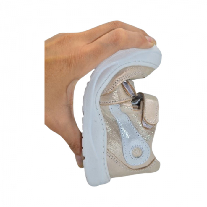 Pantofi ortopedici din piele, cu talpa flexibila, pentru fete Small Foot, SF157A, Auriu [5]