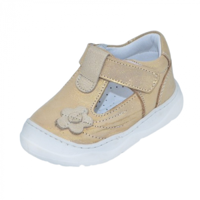 Pantofi ortopedici din piele, cu talpa flexibila, pentru fete Small Foot, SF164A, Auriu [1]