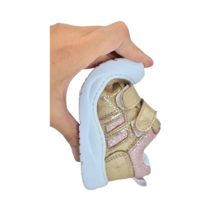 Pantofi ortopedici din piele, cu talpa flexibila, pentru fete Small Foot, SF1908A3, Auriu [6]