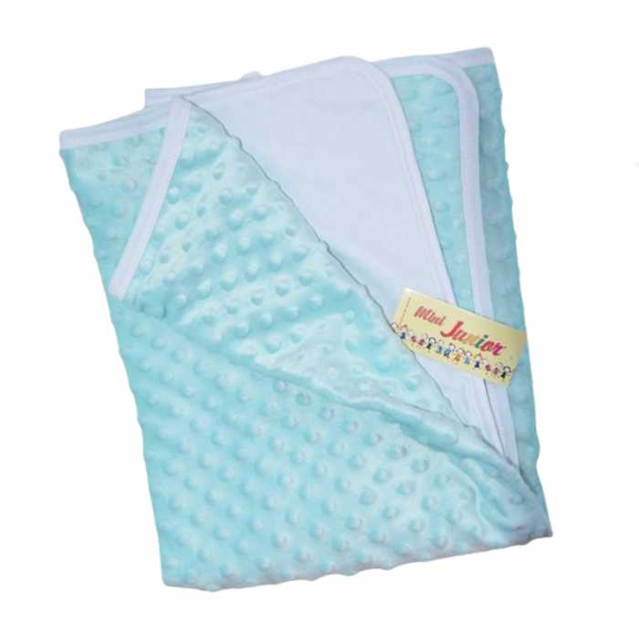 Patura din bumbac pentru copii 2 straturi 80 x 80 cm Mini Junior PBBMJ-09, Turcoaz [3]