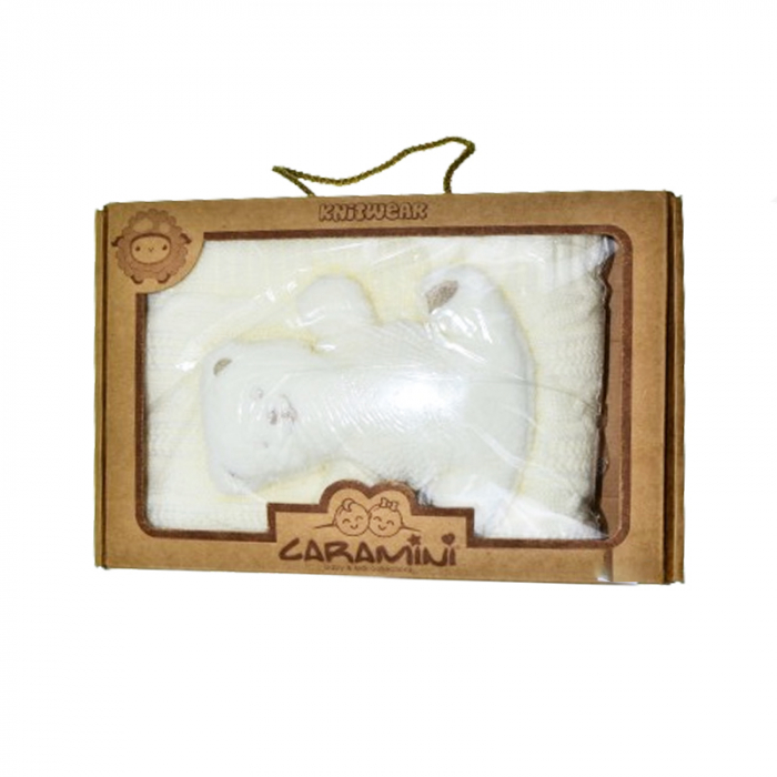 Set pentru bebelusi cu paturica si jucarie de plus ursulet 85 x 95 cm Mini Junior PTR-MJ1, Crem [2]