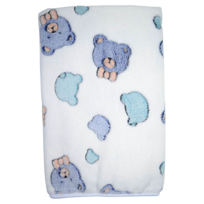 Paturica pufoasa 75 x 70 cm pentru baieti Mini Bimbi P110323-13, Alb [1]