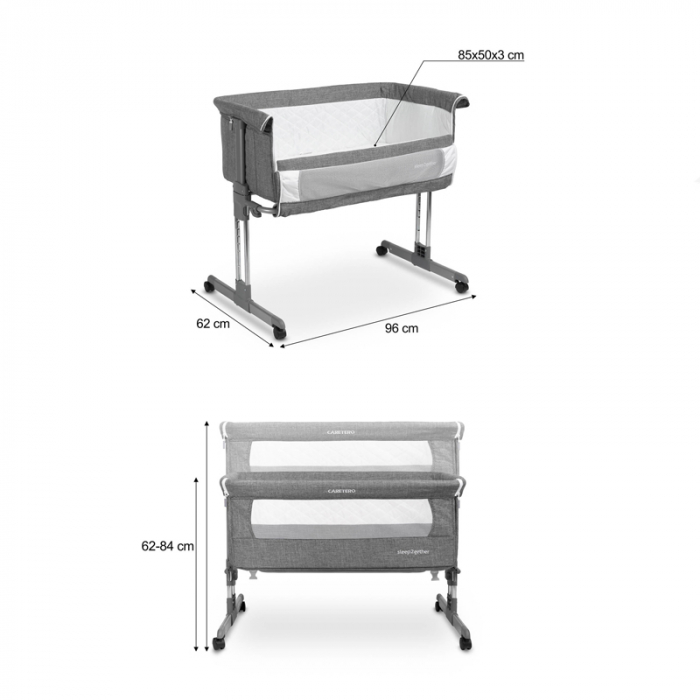 Patut co-sleeper 2 in 1 pentru bebelusi Sleep2Gether Caretero 529353, Gri [6]