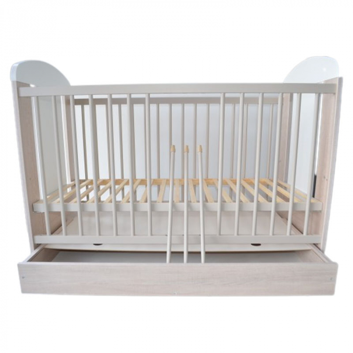 Patut din lemn masiv de pin cu sertar si 3 nivele de inaltime 120 x 60 cm pentru copii Drewex Zyrafka Delux 005195, Crem [3]
